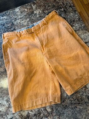 Peter Millar Orange Flat-Front Cotton Chino Shorts-100% Pima Cotton
